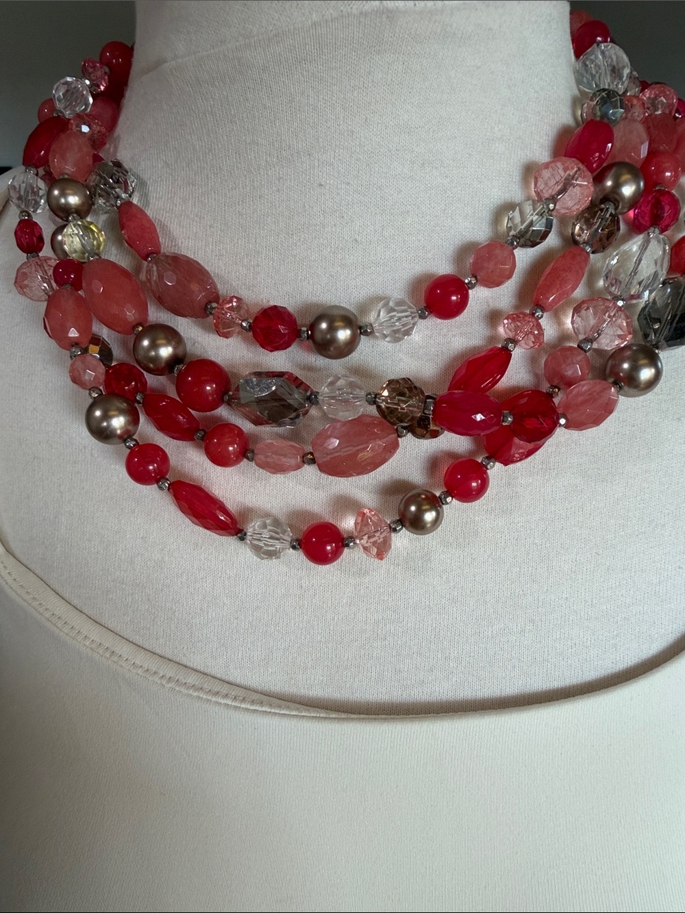 Multi-Strand Red Beaded Statement Necklace - Women Jewelry